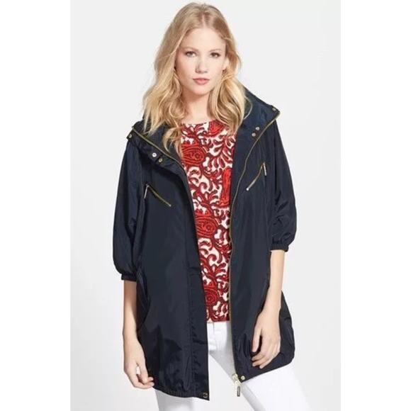 Michael Michael Kors Blue Gold Zip Hooded Jacket Sz S 1/2 Sleeve Lightweight - Picture 2 of 10